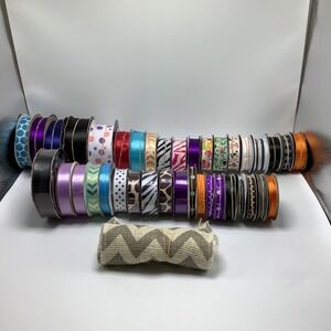 Lot of Ribbon for Crafts 39 Pieces Assorted Solid & Print & Sizes New & Used